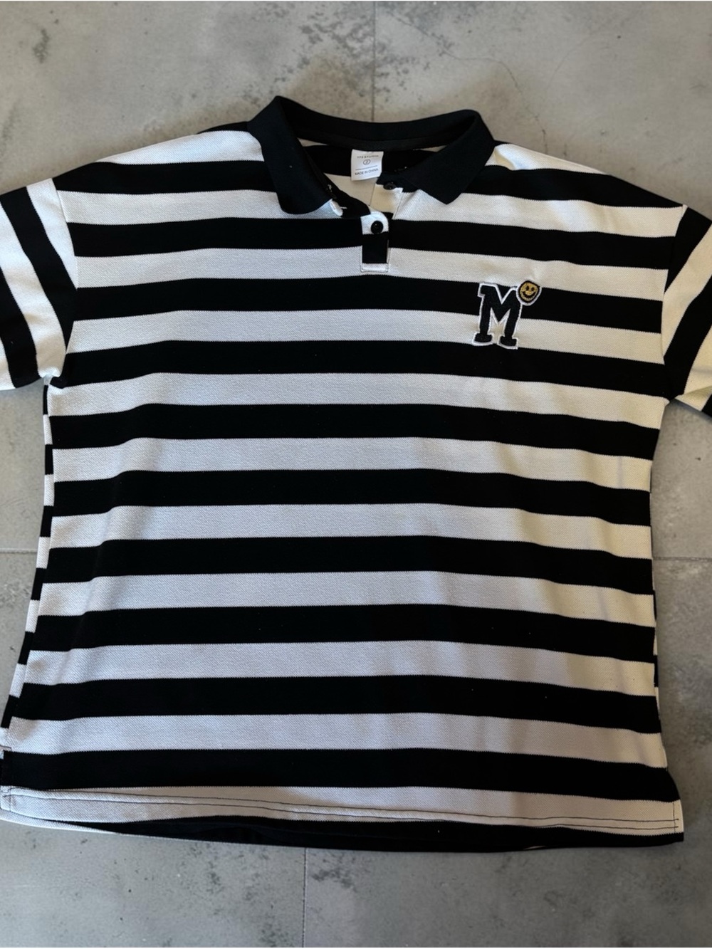 Zara Black & White Striped Kids Polo with M Patch